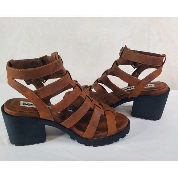 Dirty Laundry Fun Stuff Brown Gladiator Lug 3" Heel Sandals Sz 9 M Adjustable - Picture 7 of 8